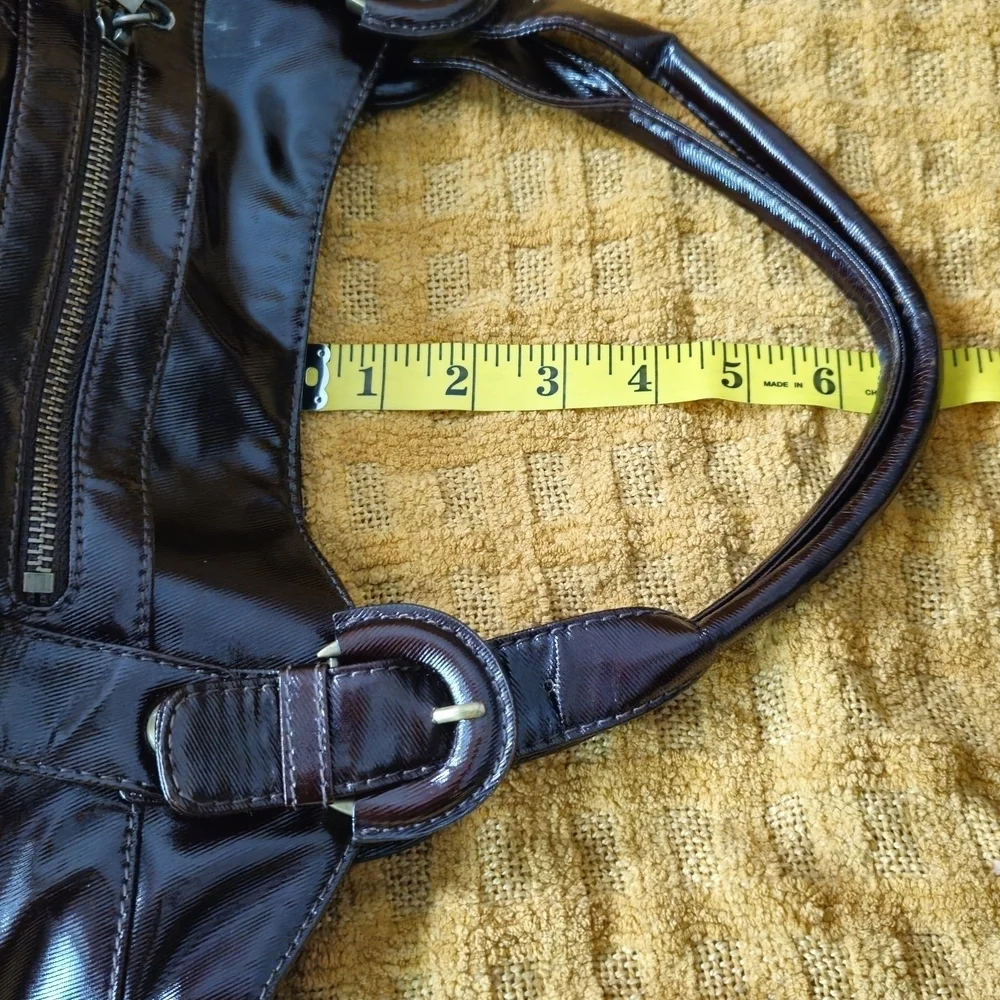 Maxx New York Majestic Hobo Patent Faux Leather Dark Brown Quilted Shoulder Bag